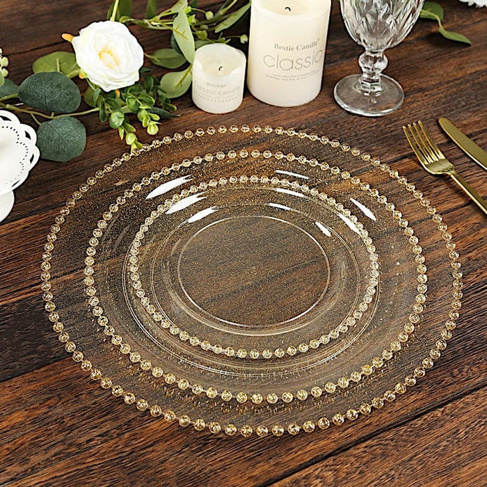10 Round Plastic Salad Dinner Plates with Beaded Rim - Disposable Tableware