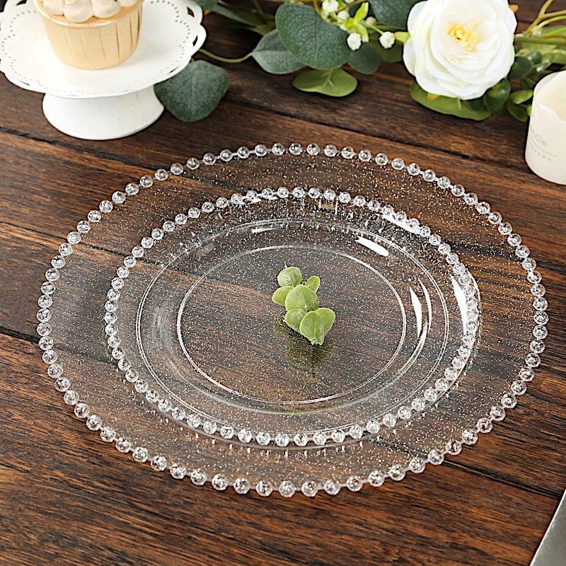 10 Round Plastic Salad Dinner Plates with Beaded Rim - Disposable Tableware