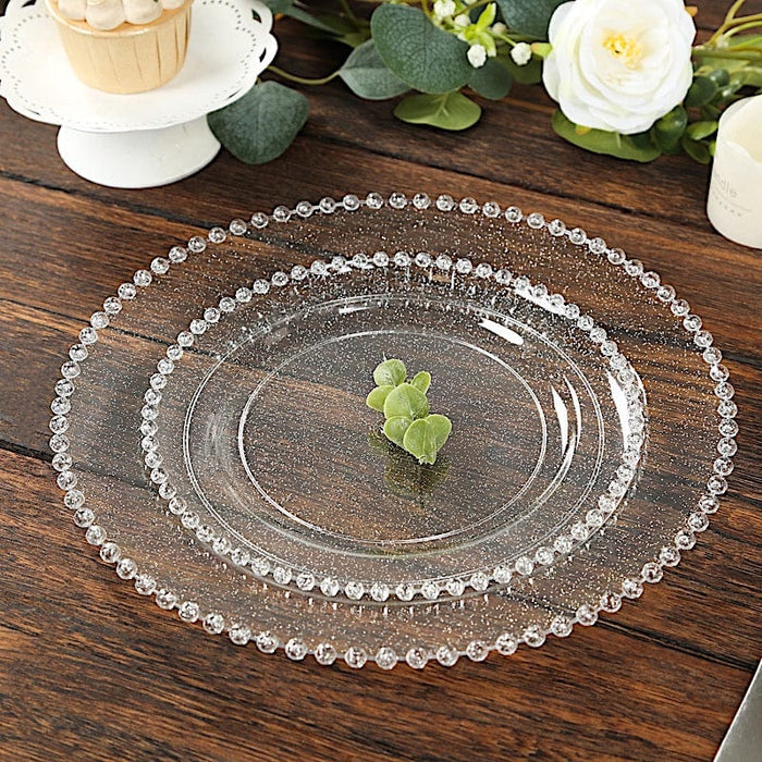 10 Round Plastic Salad Dinner Plates with Beaded Rim - Disposable Tableware
