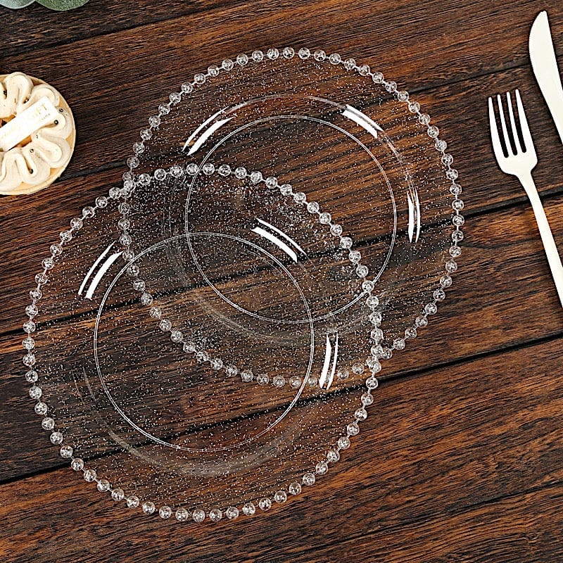 10 Round Plastic Salad Dinner Plates with Beaded Rim - Disposable Tableware