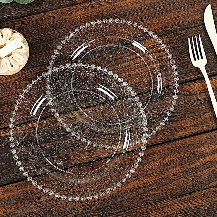 10 Round Plastic Salad Dinner Plates with Beaded Rim - Disposable Tableware