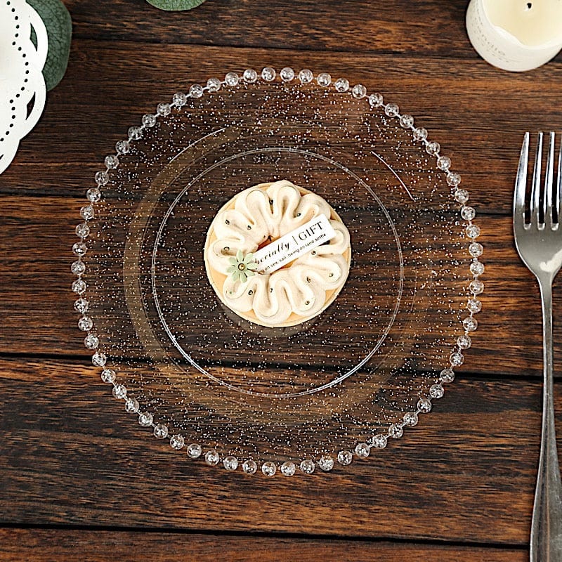 10 Round Plastic Salad Dinner Plates with Beaded Rim - Disposable Tableware