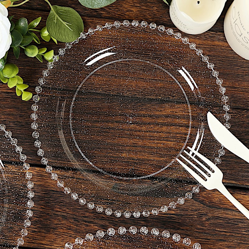 10 Round Plastic Salad Dinner Plates with Beaded Rim - Disposable Tableware