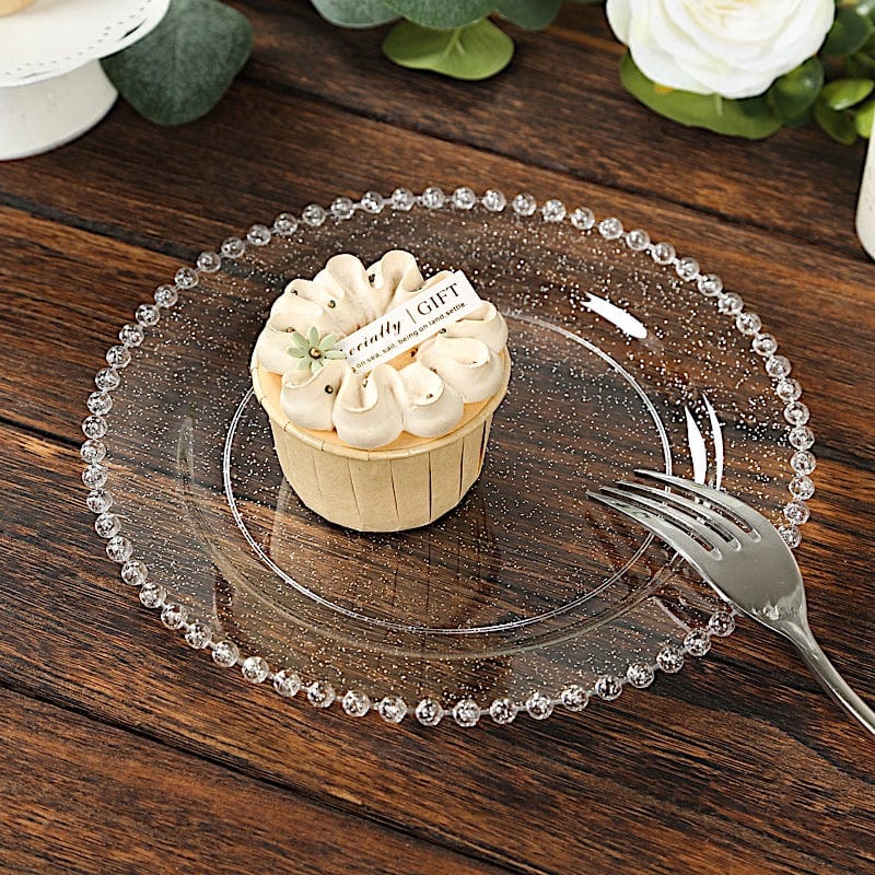 10 Round Plastic Salad Dinner Plates with Beaded Rim - Disposable Tableware