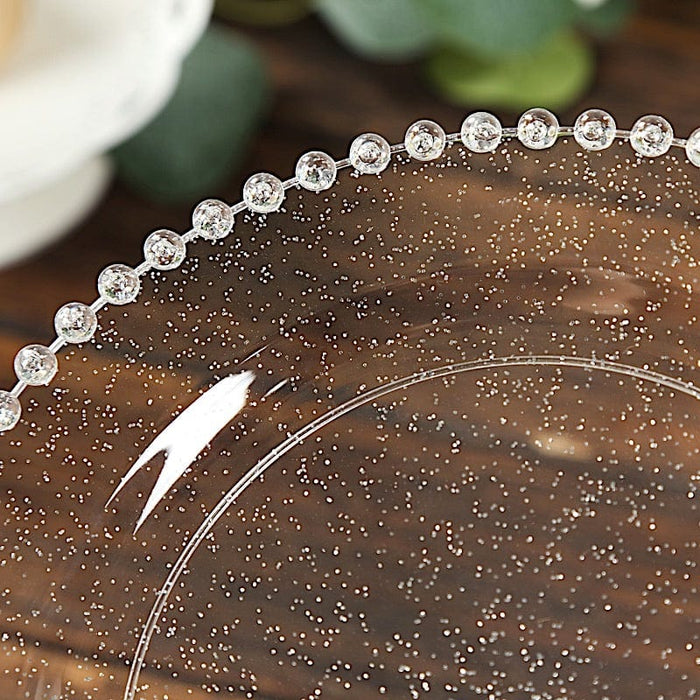 10 Round Plastic Salad Dinner Plates with Beaded Rim - Disposable Tableware