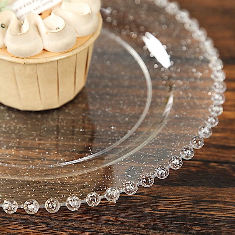 10 Round Plastic Salad Dinner Plates with Beaded Rim - Disposable Tableware