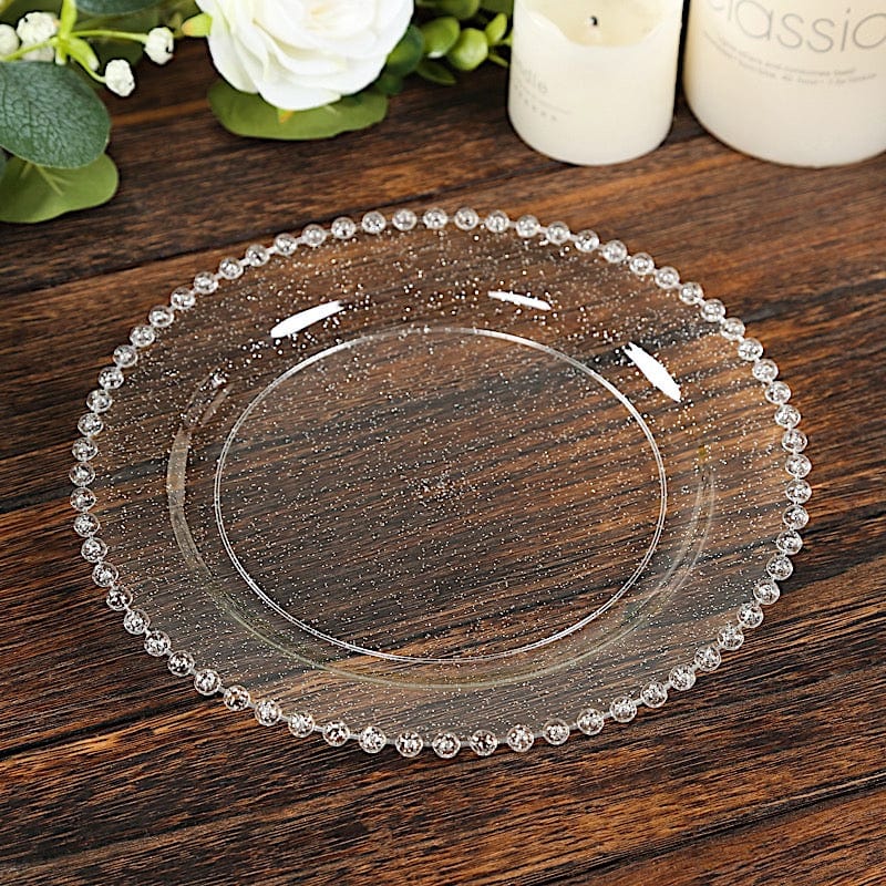 10 Round Plastic Salad Dinner Plates with Beaded Rim - Disposable Tableware