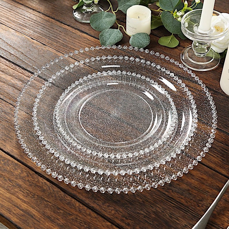 10 Round Plastic Salad Dinner Plates with Beaded Rim - Disposable Tableware