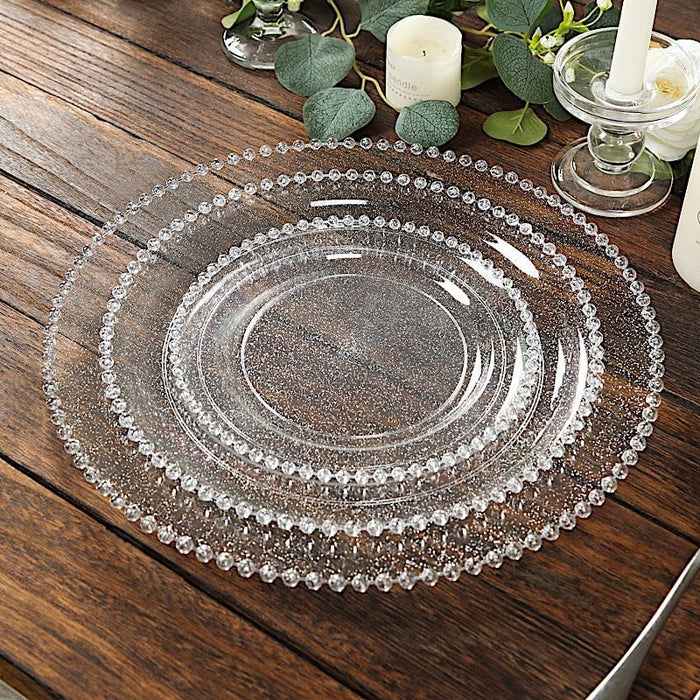 10 Round Plastic Salad Dinner Plates with Beaded Rim - Disposable Tableware
