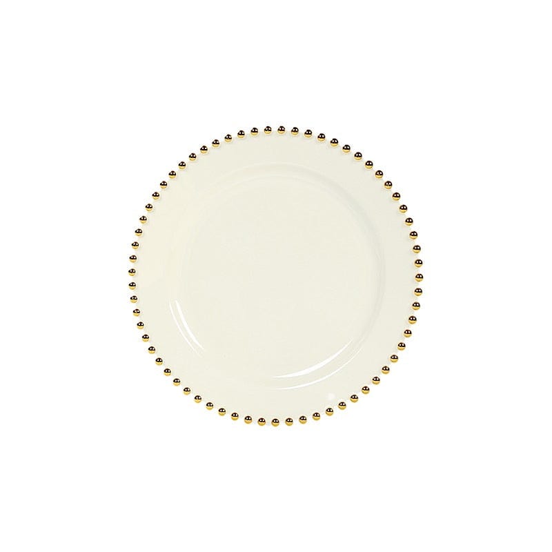 10 Round Plastic Salad Dinner Plates with Beaded Rim - Disposable Tableware