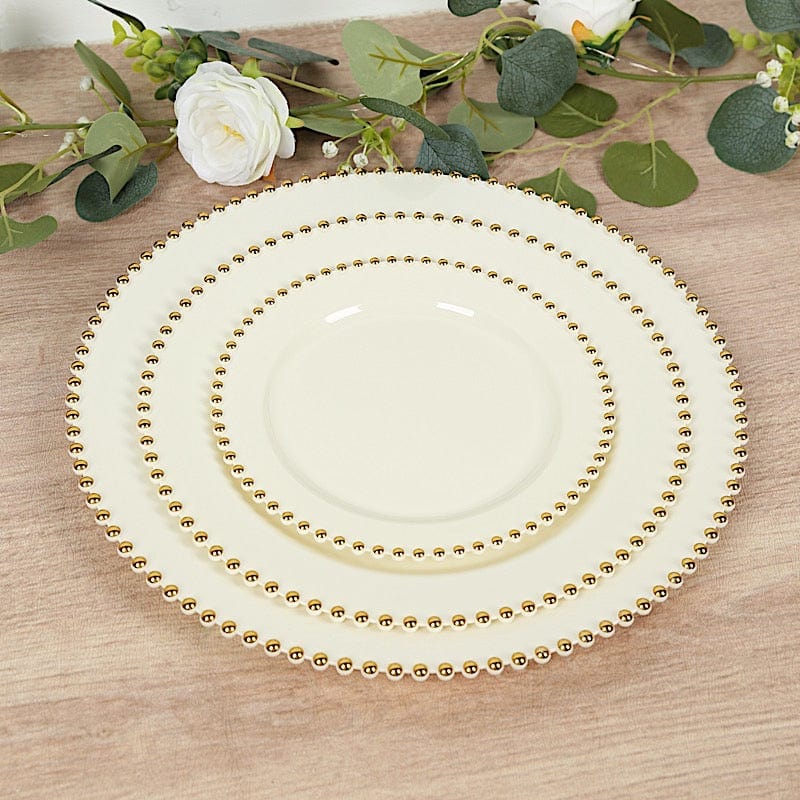 10 Round Plastic Salad Dinner Plates with Beaded Rim - Disposable Tableware