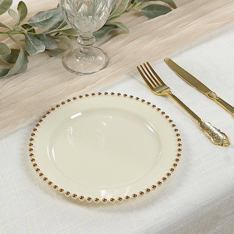 10 Round Plastic Salad Dinner Plates with Beaded Rim - Disposable Tableware