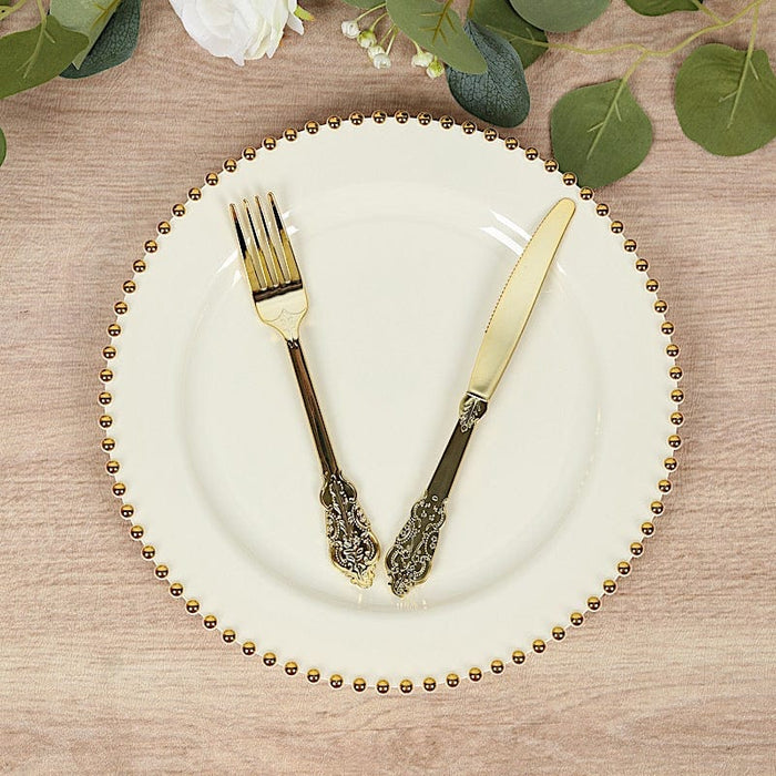 10 Round Plastic Salad Dinner Plates with Beaded Rim - Disposable Tableware