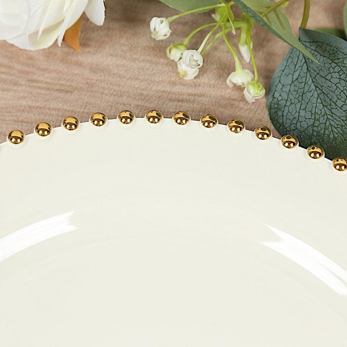 10 Round Plastic Salad Dinner Plates with Beaded Rim - Disposable Tableware