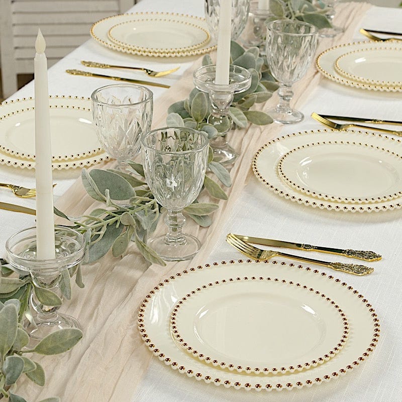 10 Round Plastic Salad Dinner Plates with Beaded Rim - Disposable Tableware