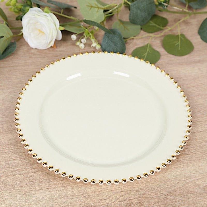 10 Round Plastic Salad Dinner Plates with Beaded Rim - Disposable Tableware