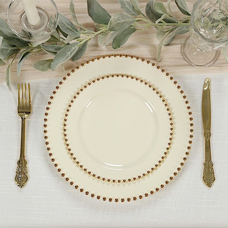 10 Round Plastic Salad Dinner Plates with Beaded Rim - Disposable Tableware