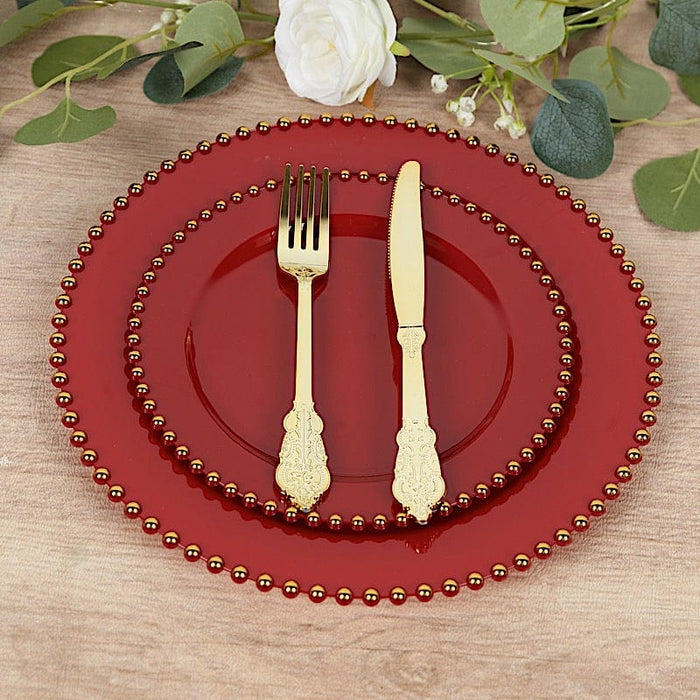 10 Round Plastic Salad Dinner Plates with Beaded Rim - Disposable Tableware