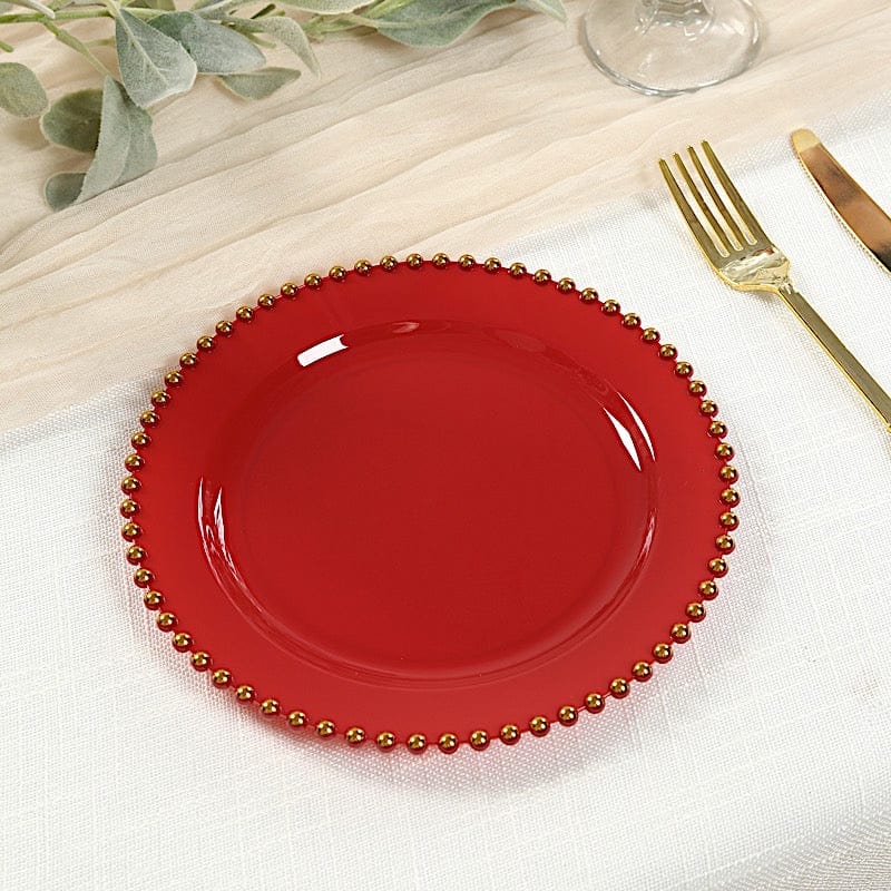 10 Round Plastic Salad Dinner Plates with Beaded Rim - Disposable Tableware