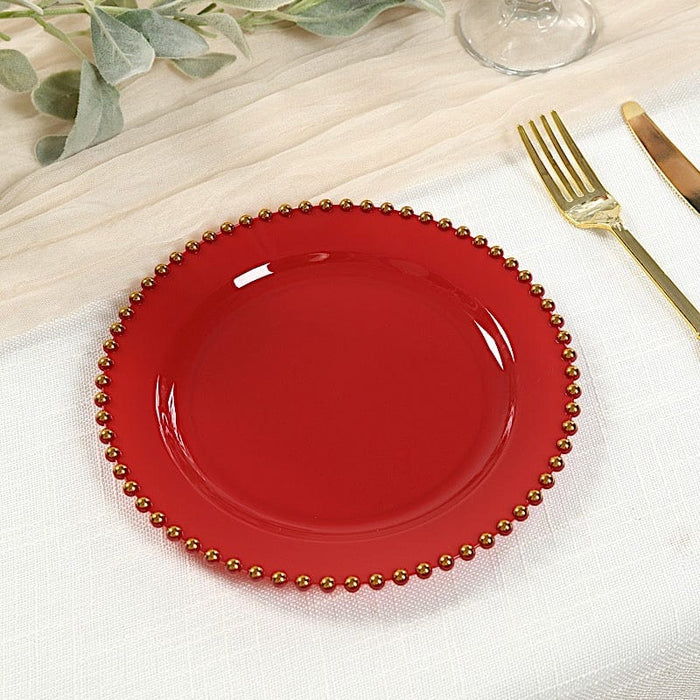 10 Round Plastic Salad Dinner Plates with Beaded Rim - Disposable Tableware