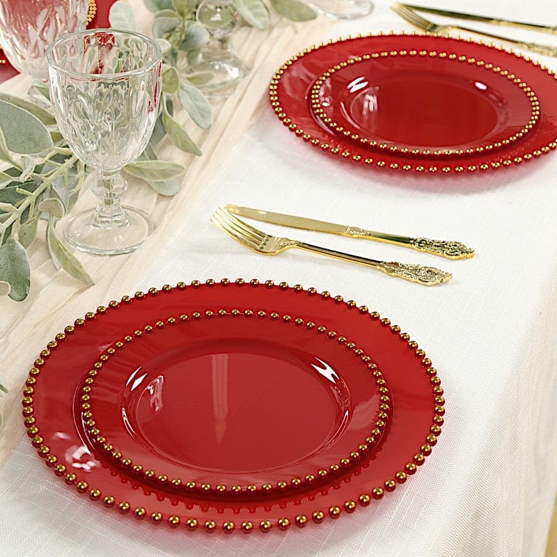10 Round Plastic Salad Dinner Plates with Beaded Rim - Disposable Tableware