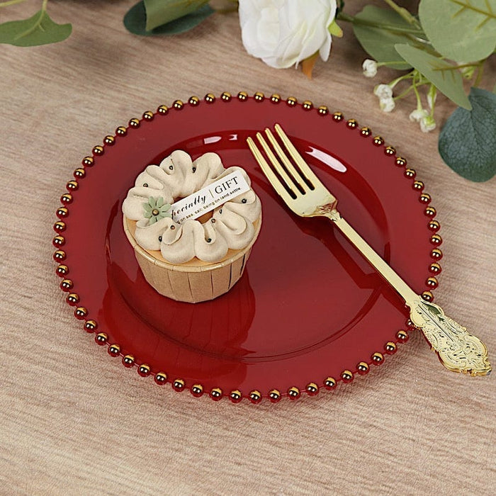 10 Round Plastic Salad Dinner Plates with Beaded Rim - Disposable Tableware