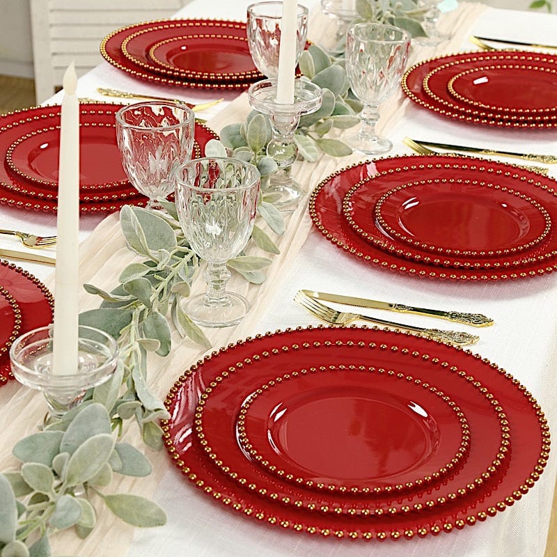 10 Round Plastic Salad Dinner Plates with Beaded Rim - Disposable Tableware