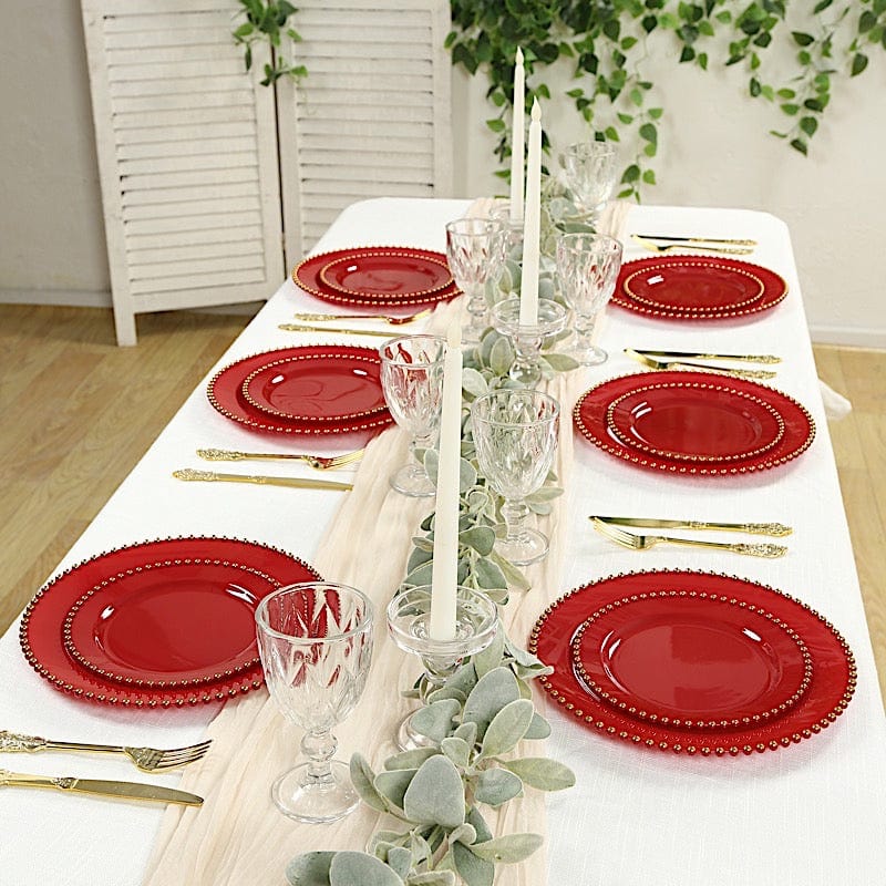 10 Round Plastic Salad Dinner Plates with Beaded Rim - Disposable Tableware