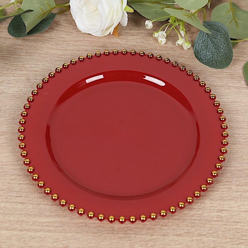 10 Round Plastic Salad Dinner Plates with Beaded Rim - Disposable Tableware