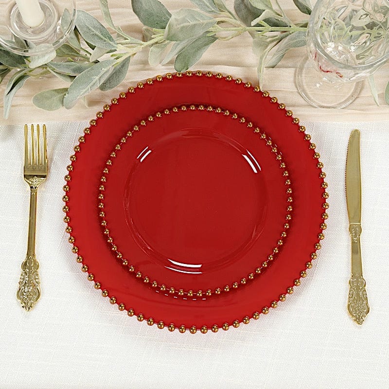 10 Round Plastic Salad Dinner Plates with Beaded Rim - Disposable Tableware