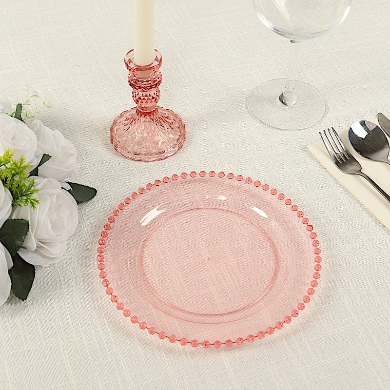 10 Round Plastic Salad Dinner Plates with Beaded Rim - Disposable Tableware