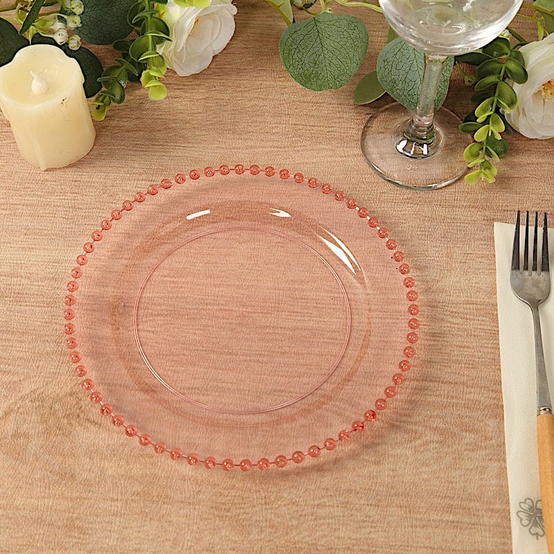 10 Round Plastic Salad Dinner Plates with Beaded Rim - Disposable Tableware