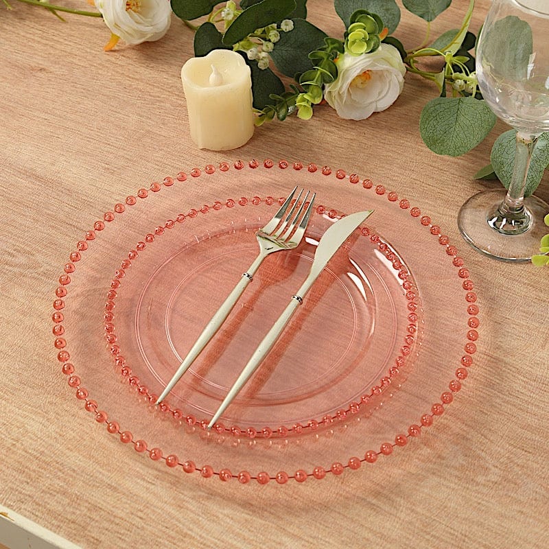 10 Round Plastic Salad Dinner Plates with Beaded Rim - Disposable Tableware