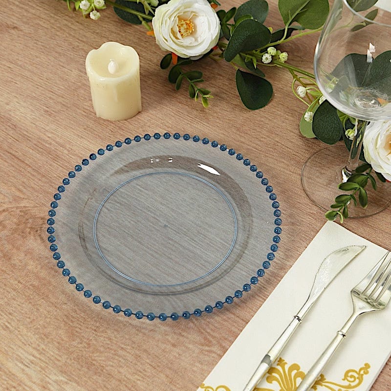 10 Round Plastic Salad Dinner Plates with Beaded Rim - Disposable Tableware