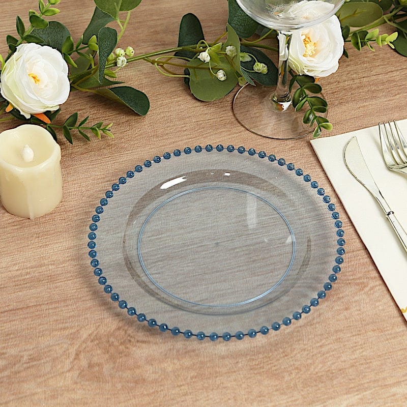 10 Round Plastic Salad Dinner Plates with Beaded Rim - Disposable Tableware