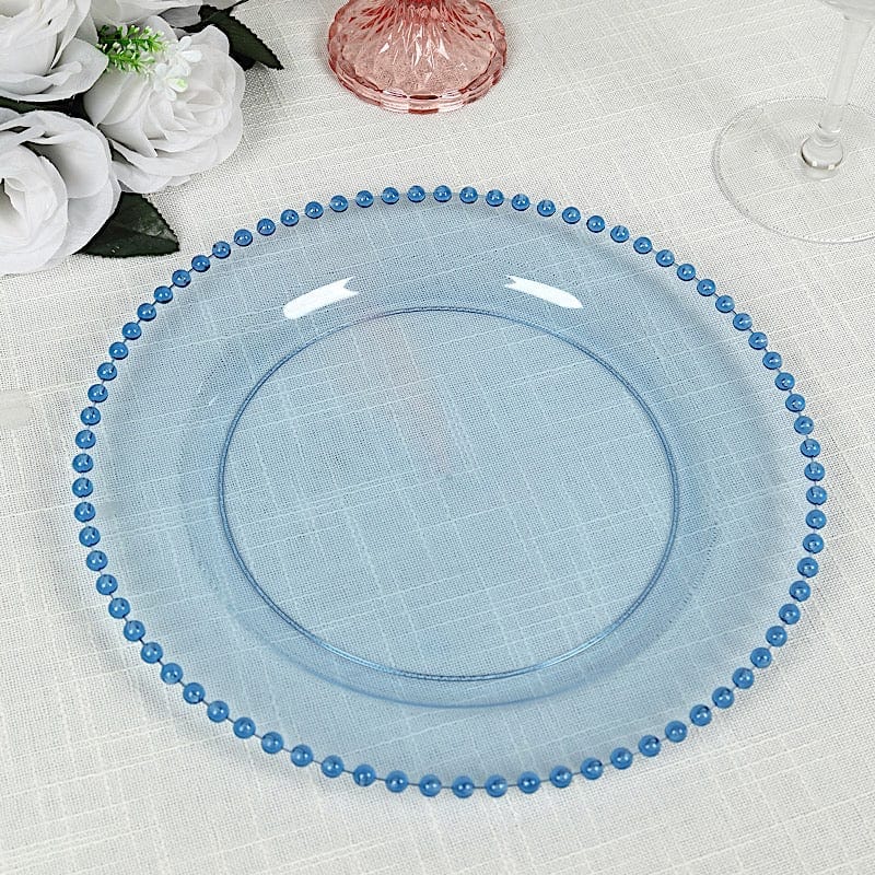 10 Round Plastic Salad Dinner Plates with Beaded Rim - Disposable Tableware