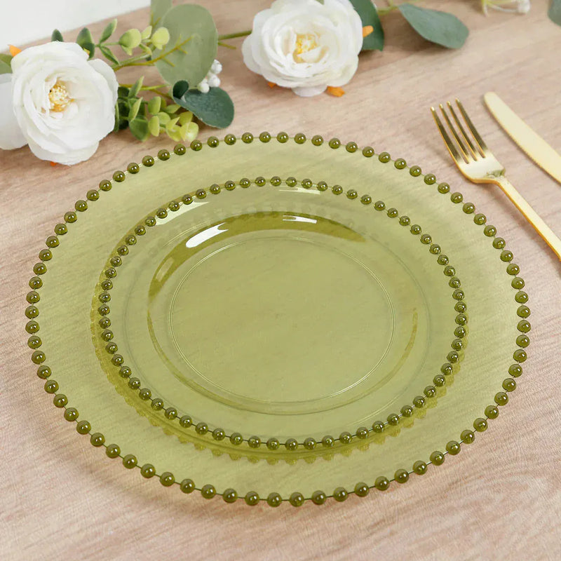 10 Round Plastic Salad Dinner Plates with Beaded Rim - Disposable Tableware