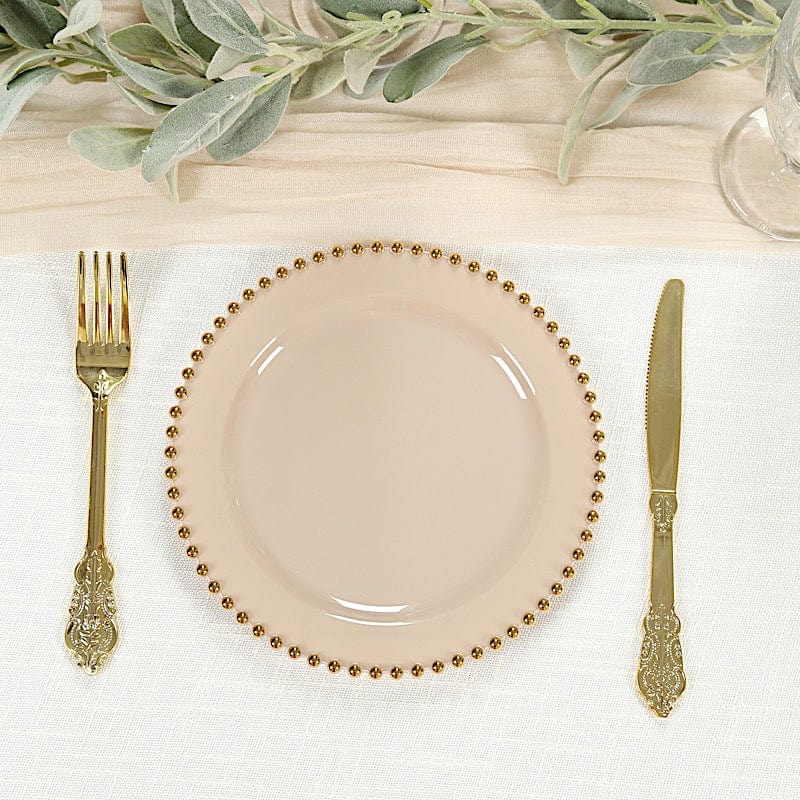 10 Round Plastic Salad Dinner Plates with Beaded Rim - Disposable Tableware