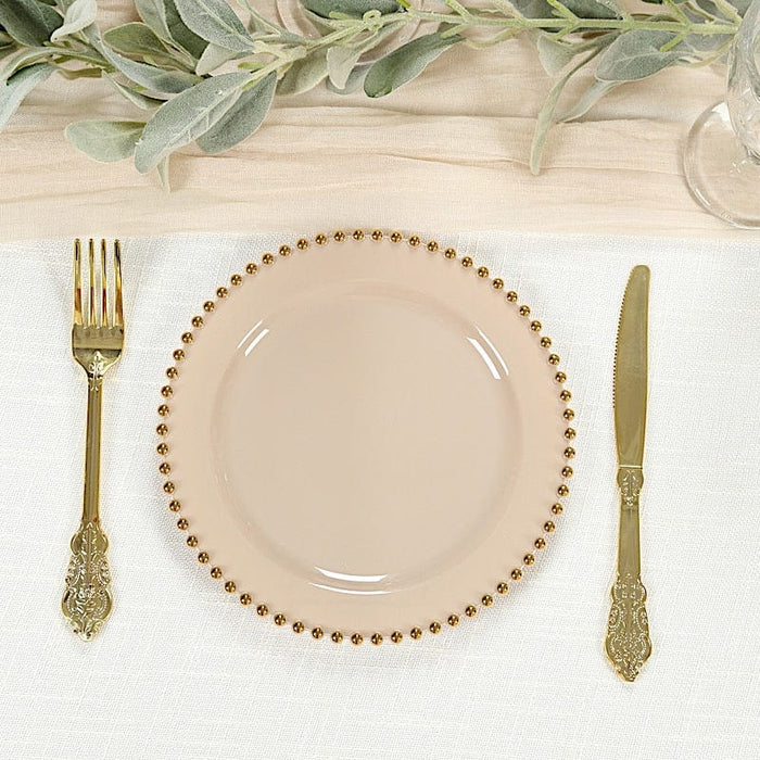 10 Round Plastic Salad Dinner Plates with Beaded Rim - Disposable Tableware