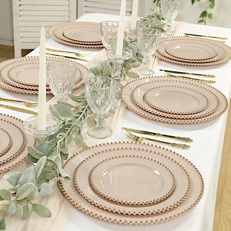 10 Round Plastic Salad Dinner Plates with Beaded Rim - Disposable Tableware