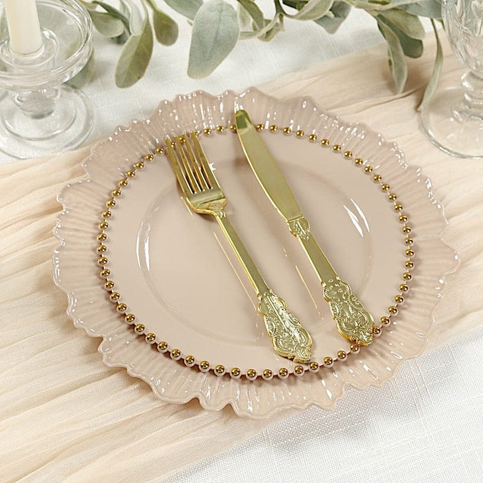 10 Round Plastic Salad Dinner Plates with Beaded Rim - Disposable Tableware