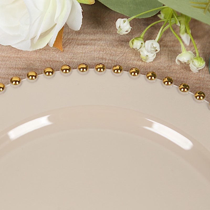 10 Round Plastic Salad Dinner Plates with Beaded Rim - Disposable Tableware