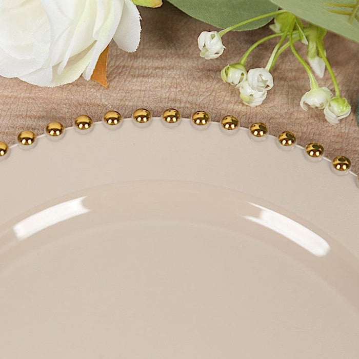 10 Round Plastic Salad Dinner Plates with Beaded Rim - Disposable Tableware