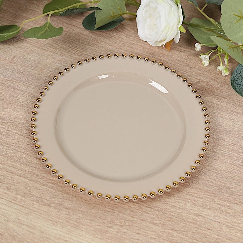 10 Round Plastic Salad Dinner Plates with Beaded Rim - Disposable Tableware