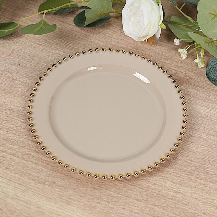 10 Round Plastic Salad Dinner Plates with Beaded Rim - Disposable Tableware