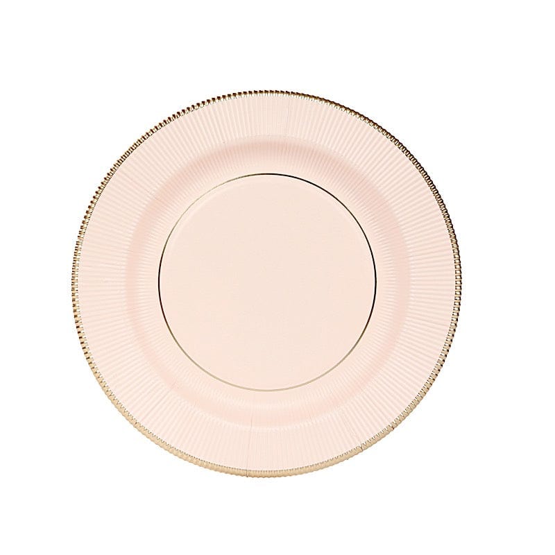 25 Metallic Round Paper Salad Dinner Plates with Textured Rim - Disposable Tableware
