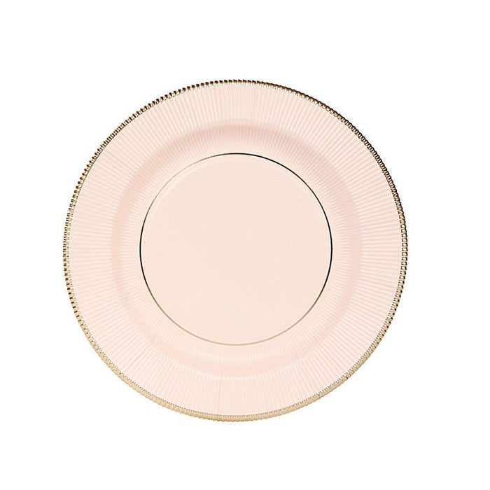 25 Metallic Round Paper Salad Dinner Plates with Textured Rim - Disposable Tableware