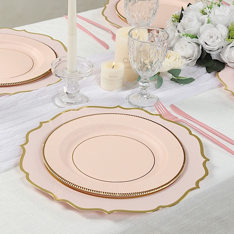 25 Metallic Round Paper Salad Dinner Plates with Textured Rim - Disposable Tableware
