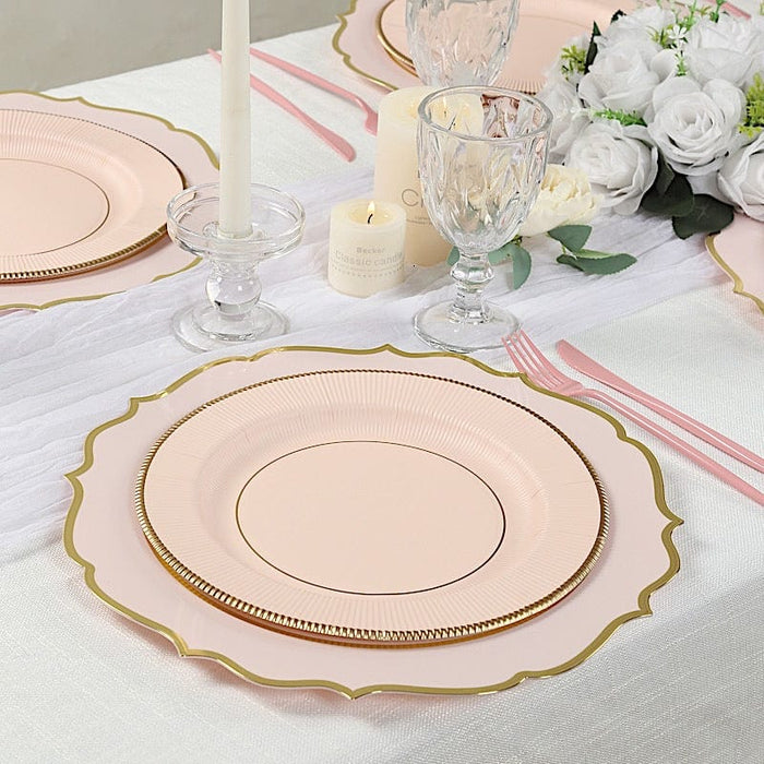 25 Metallic Round Paper Salad Dinner Plates with Textured Rim - Disposable Tableware