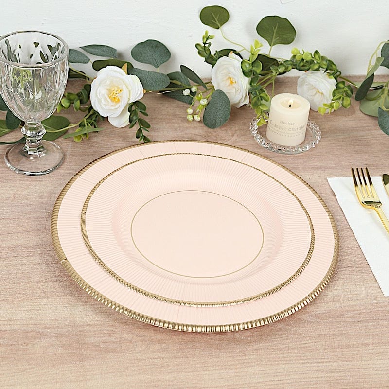 25 Metallic Round Paper Salad Dinner Plates with Textured Rim - Disposable Tableware